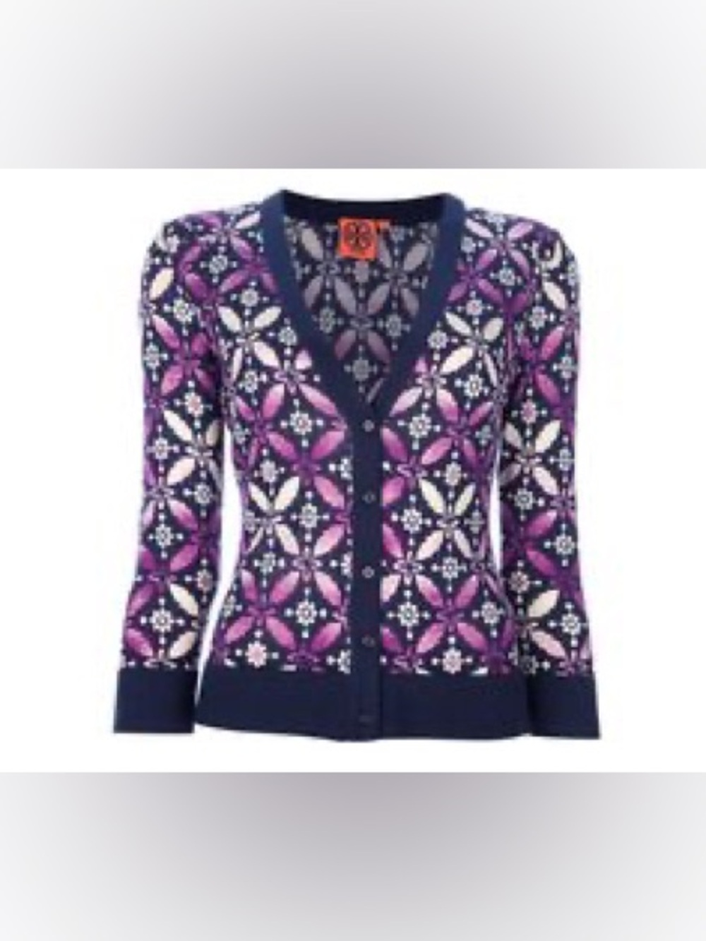 Tory Burch Purple Alana Bloom Wool Cardigan Sweater Size Medium